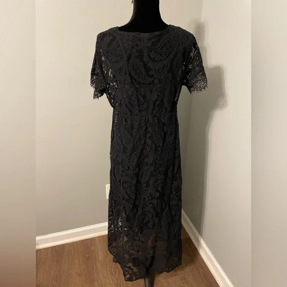 Torrid Maxi Lace Dress Button Front A-Line Sz 00 (M) Black Witchy Dark Goth Long - Picture 6 of 9